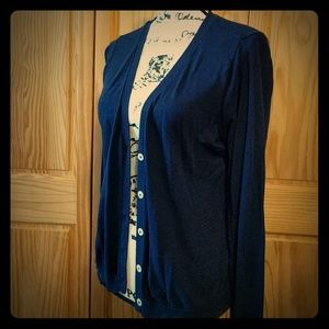 Matilda Jane navy blue cardigan with sheer back.